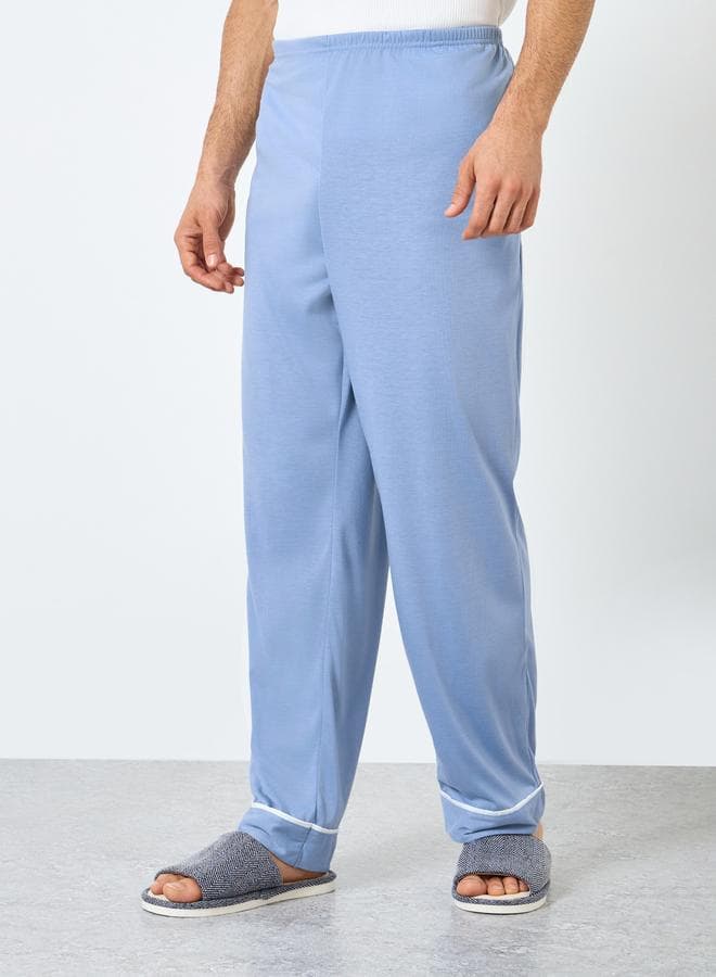 Navy Blue Solid Pyjama Pants with Contrast Piping - Image 1