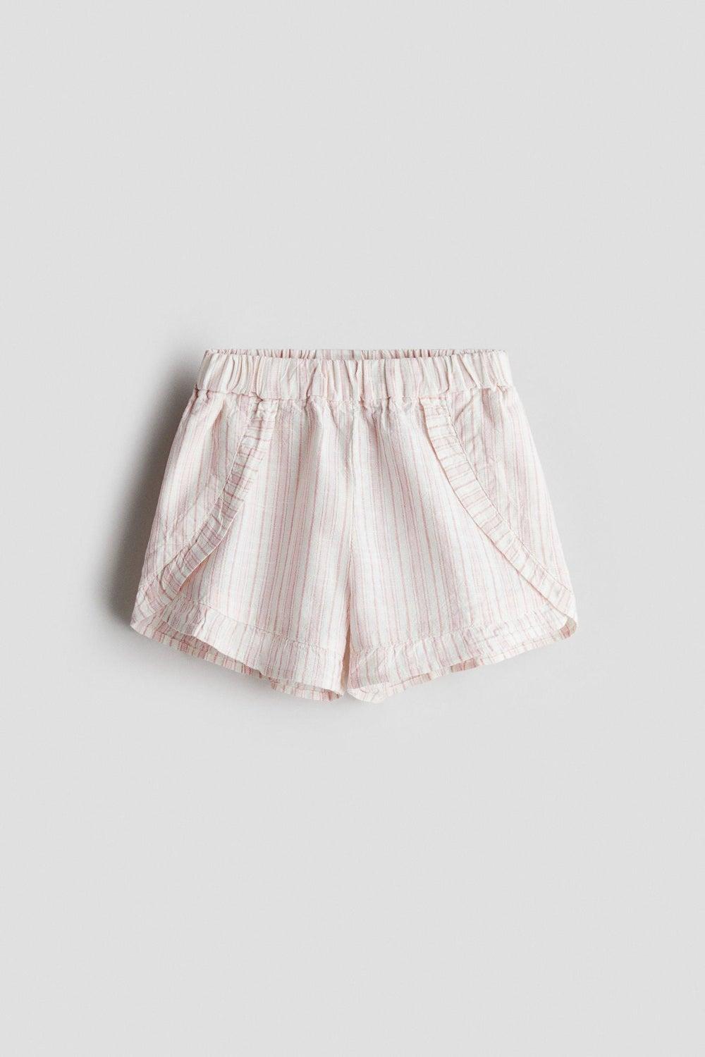 Girls Frilled Linen-Blend Shorts Pink Dusty Light - Image 1