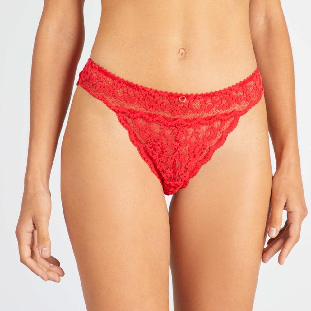 True Red Velvet Lace Tanga Briefs - Image 1