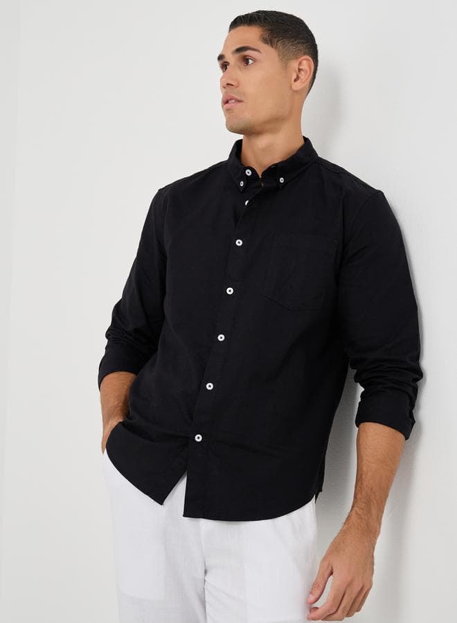 Styli Black Oxford Button-Down Regular Fit Shirt - Image 1