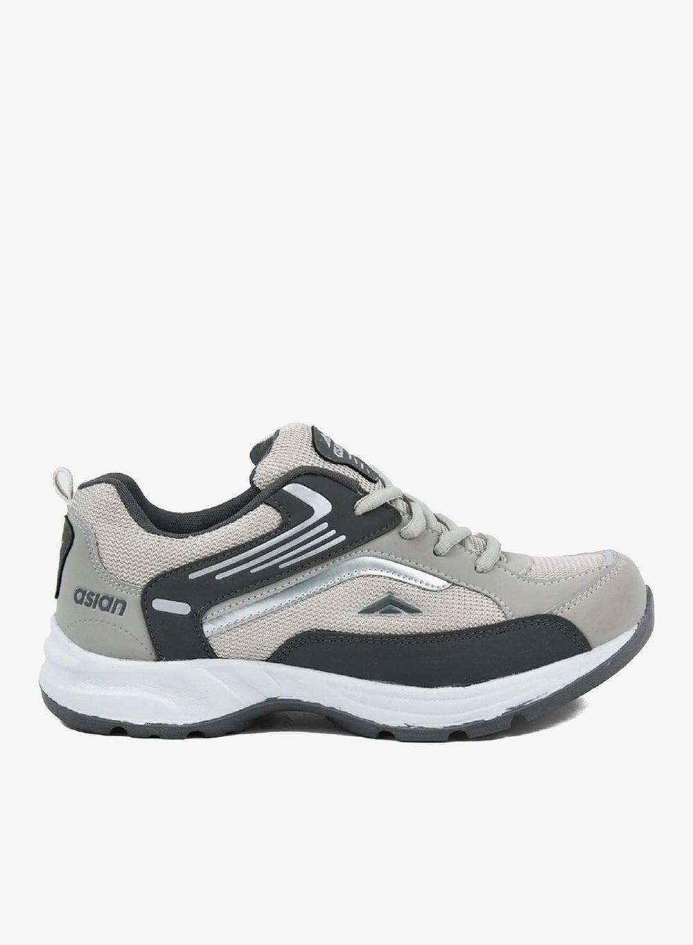 Grey Knit Lace-Up Running Shoes with EVA Comfort Sole - Image 1