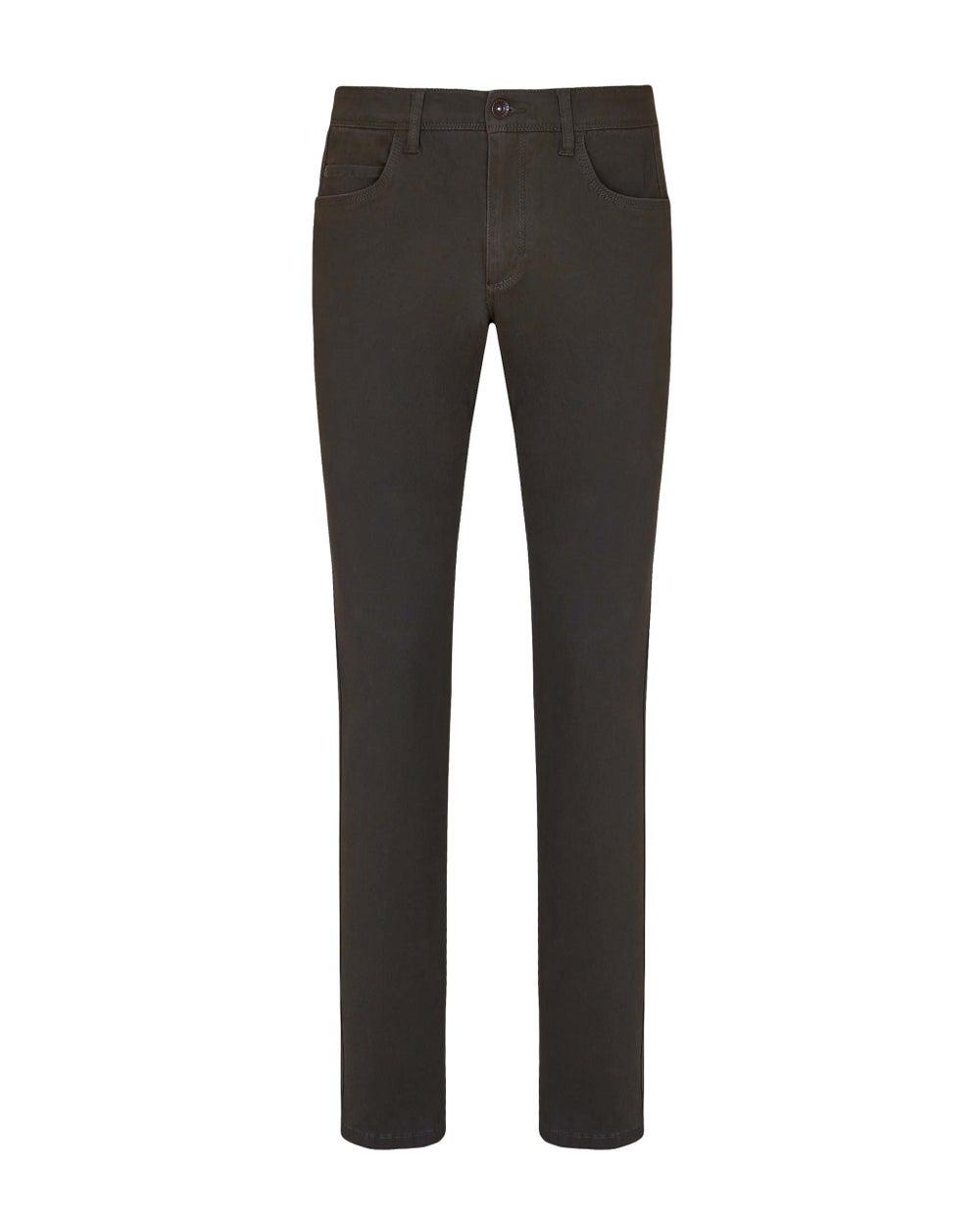 5 POCKETS Dark Brown Cotton Twill Trousers - Image 1