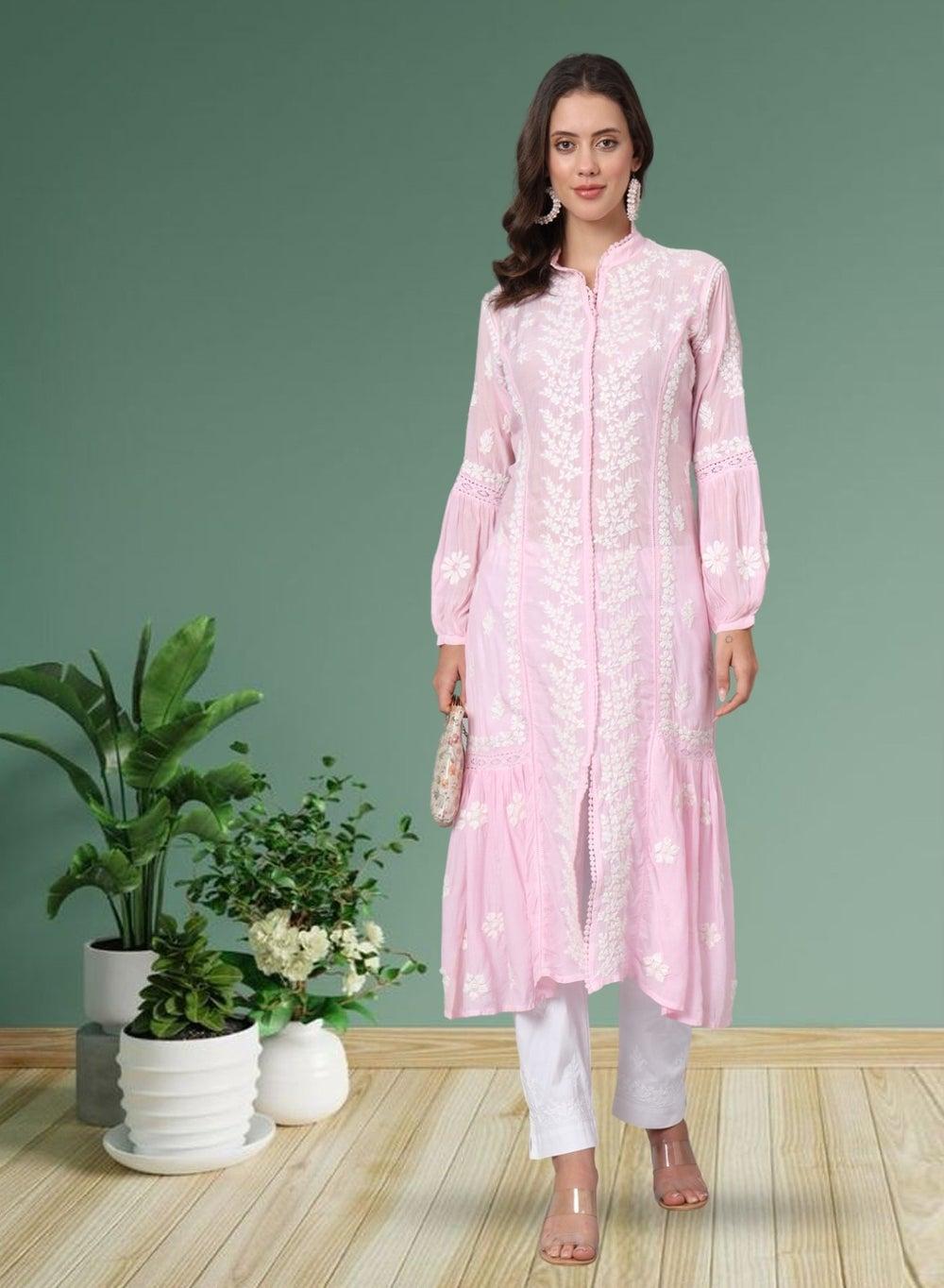 Pink Chikankari Cotton Kurta AL3888 Classic Elegance - Image 1