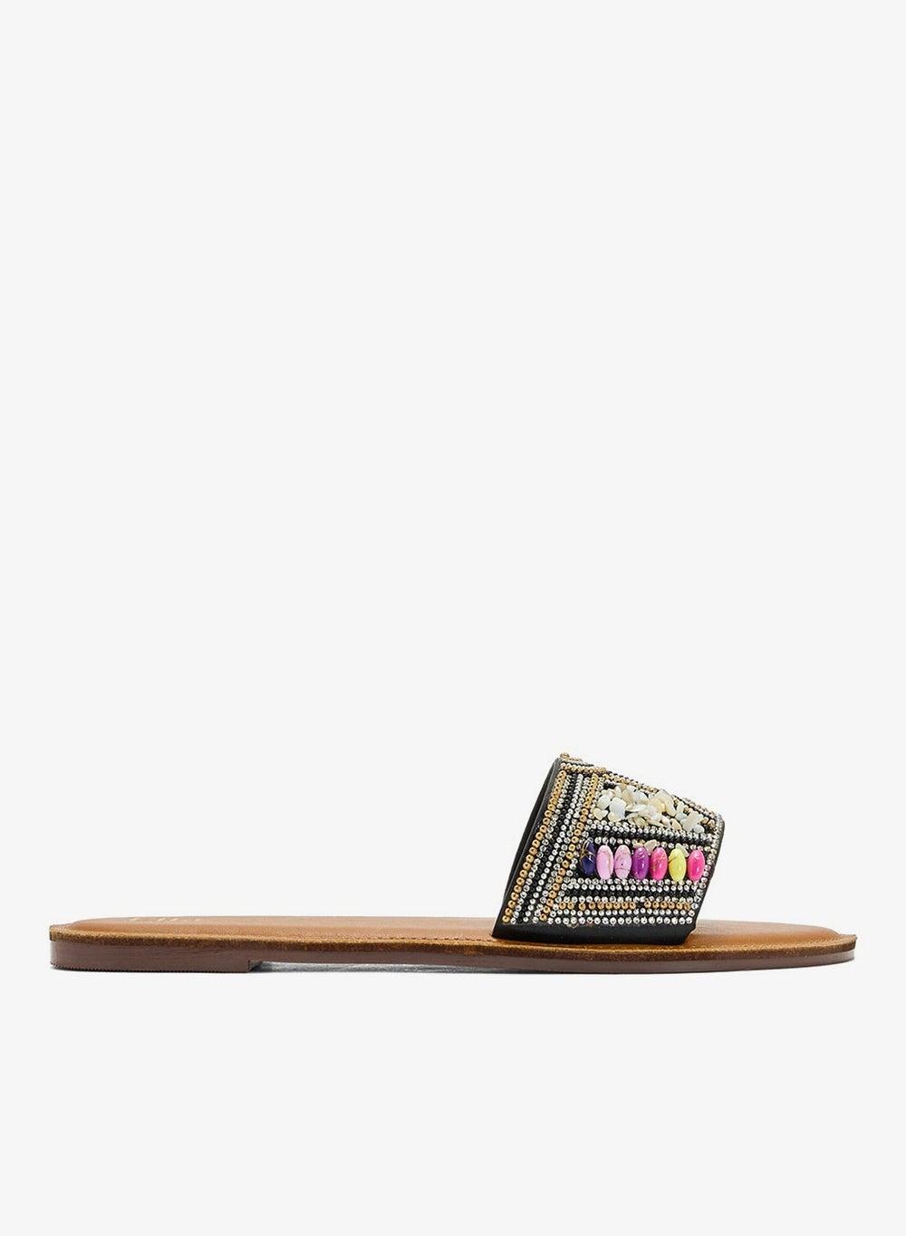 A533 B38 Black Casual Flat Slide Sandals - Image 1