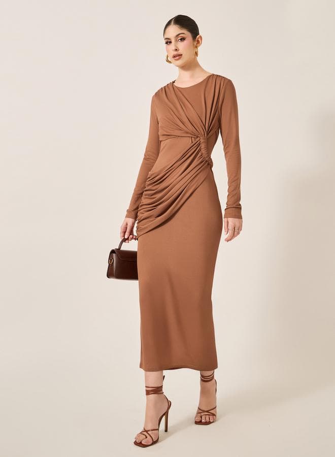 Styli Mocha Gathered Waist Bodycon Maxi Dress 7012721605 - Image 1