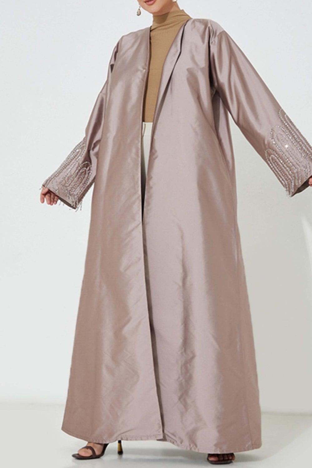 Pink Embroidered Flared Sleeve Festive Abaya - Image 1