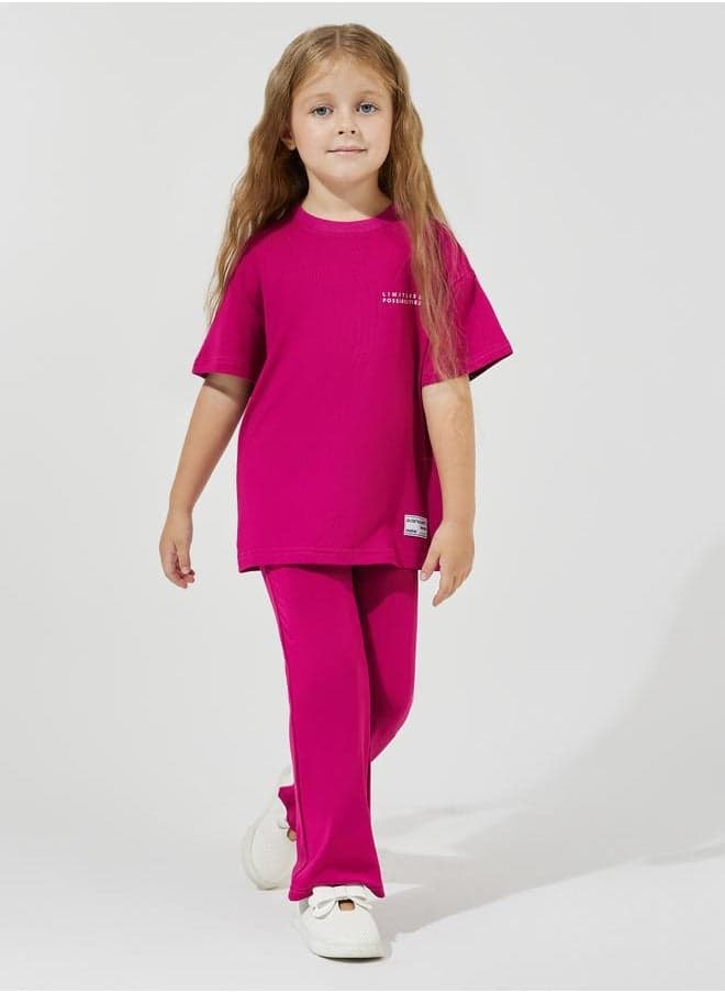 Girls Slogan Oversized Tee & Flared Pants Set 2111366029 - Image 1