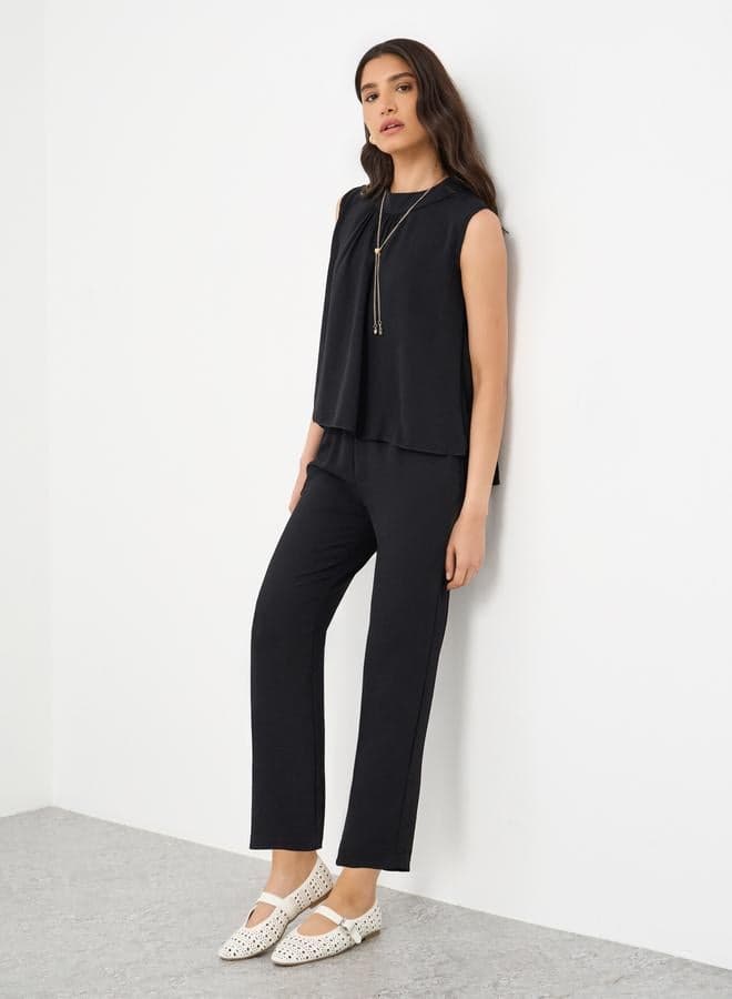 Black Sleeveless Co-Ord Set with Necklace Detail - Image 1