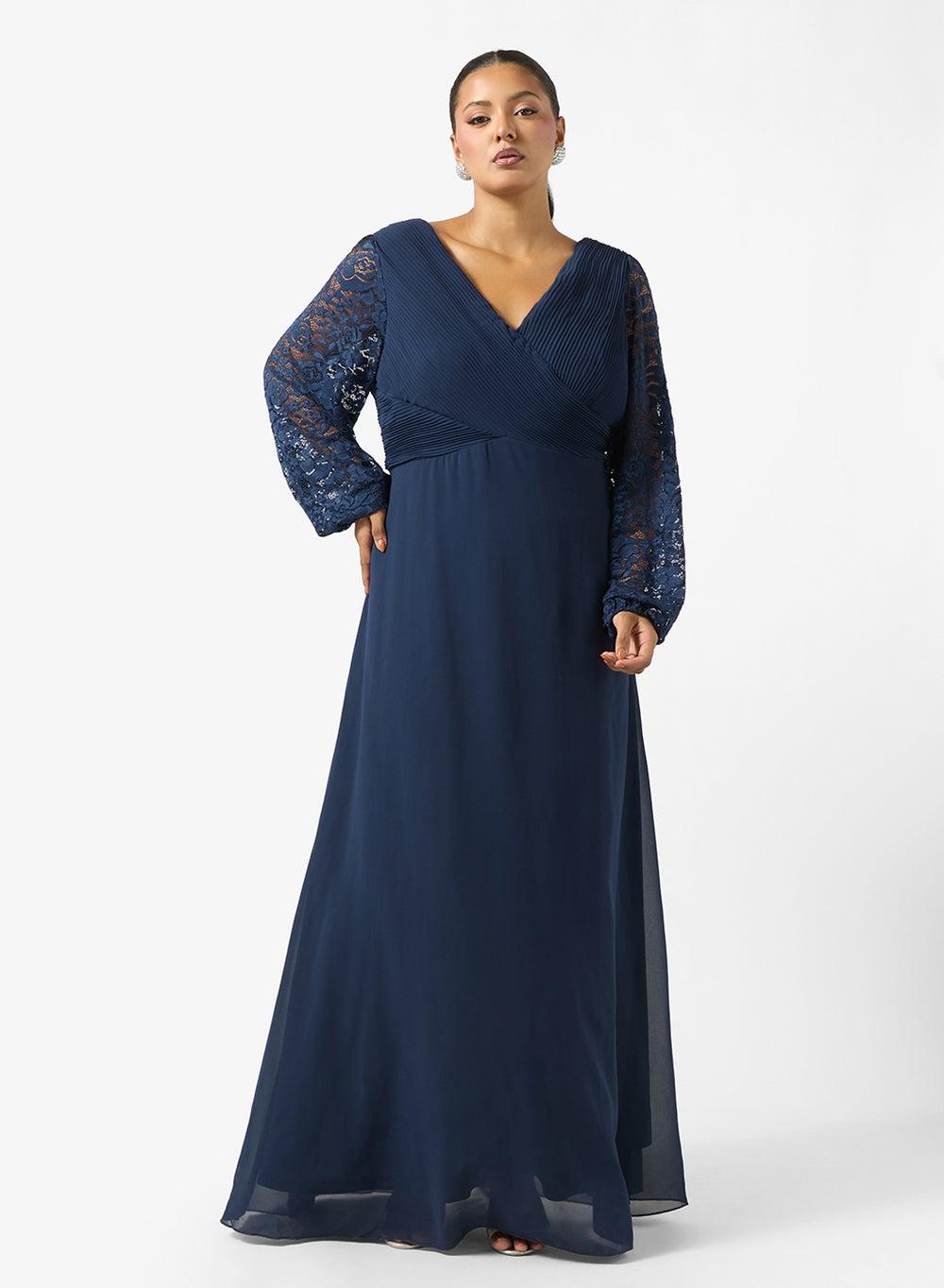 Navy Floral Sleeve Wrap Maxi Dress Jy2314 - Image 1