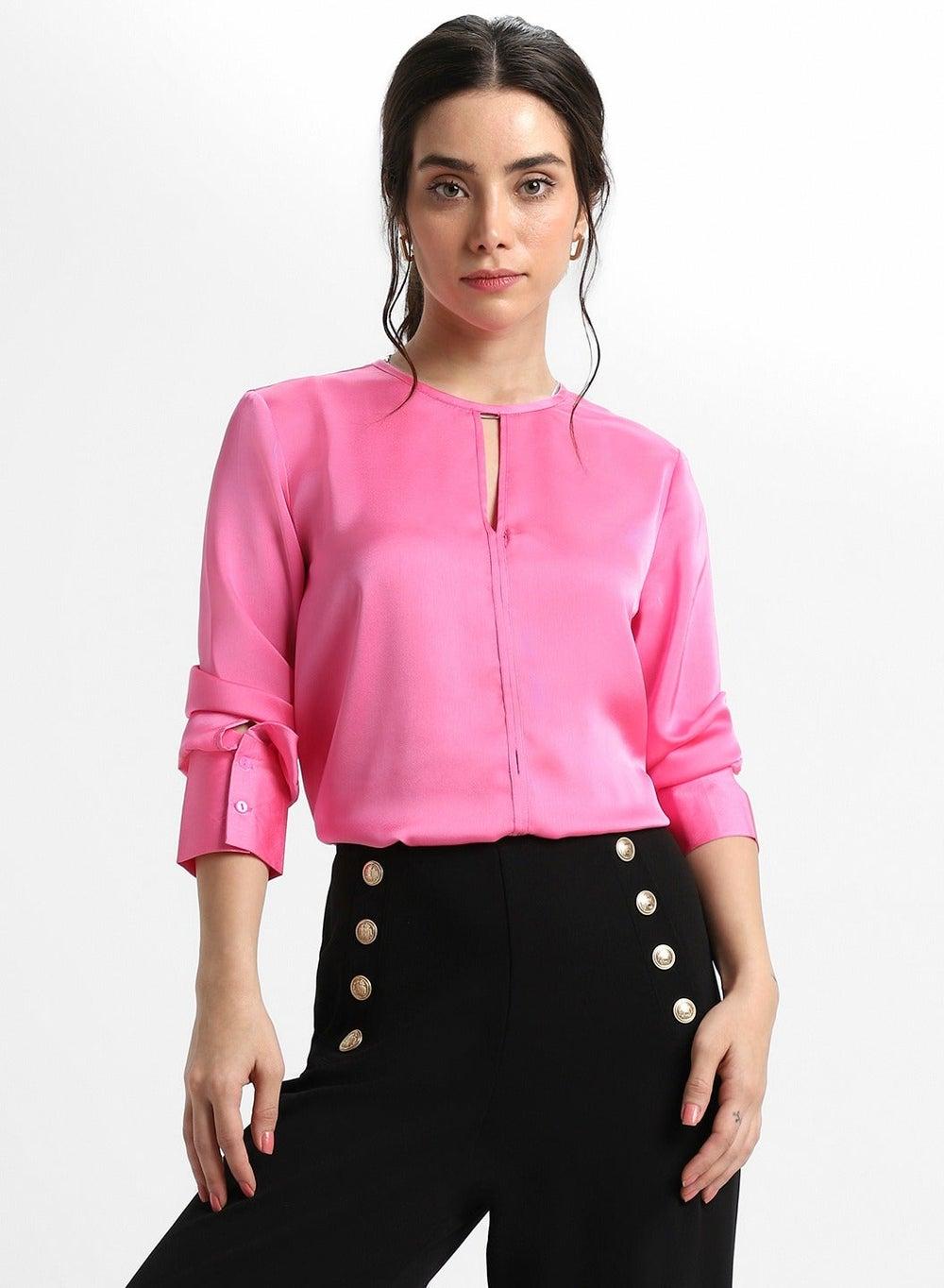 Elegant Pink Poly Satin Crepe Regular Fit Top - Image 1
