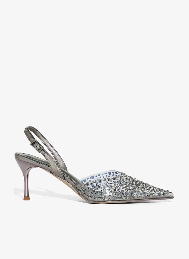 Diamante Clear Pointy Slingback Pump 1936 F74 - Image 1