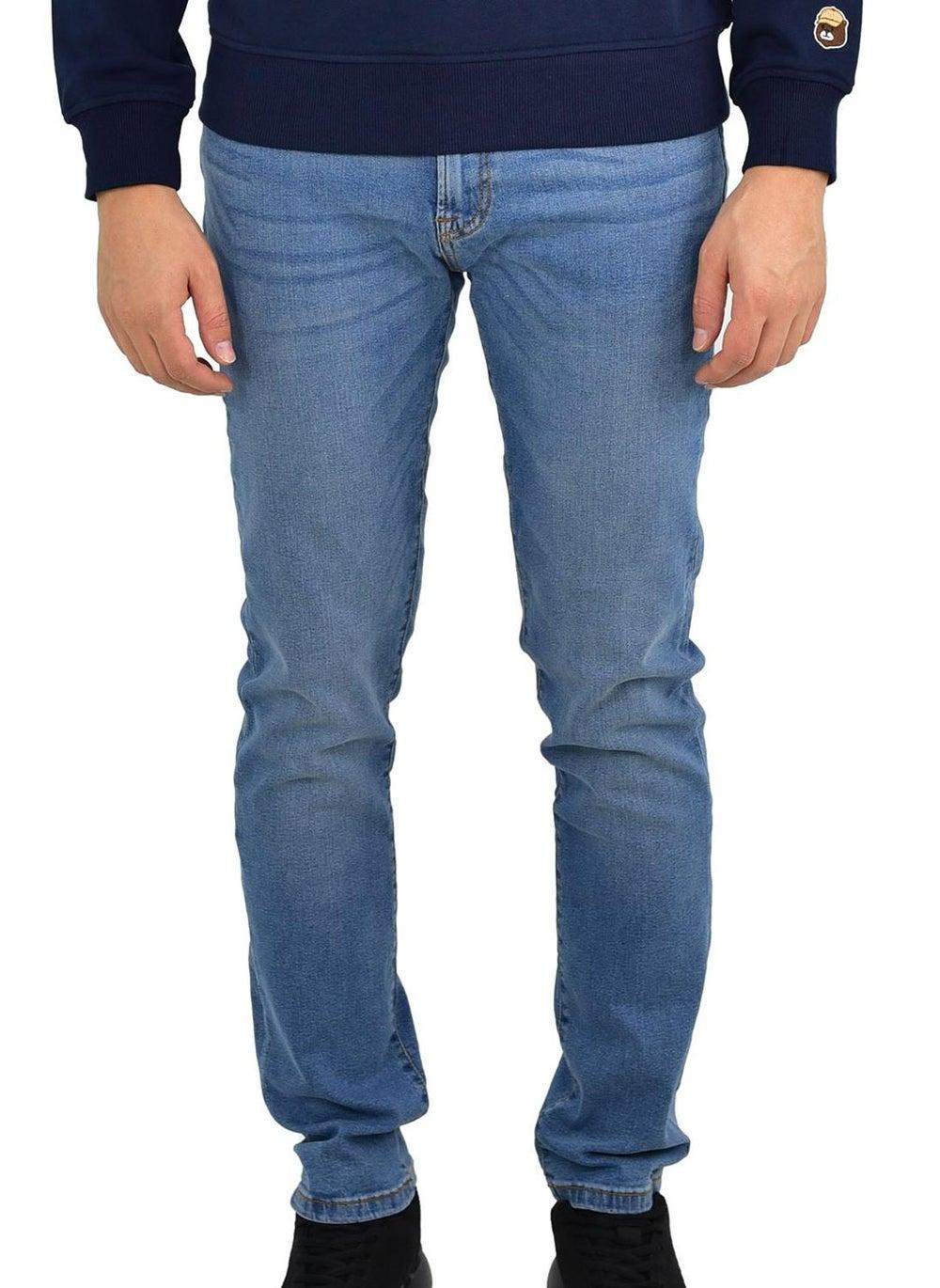 Men’s Blue Denim Jeans 180° Stretch Waist Slim Taper - Image 1