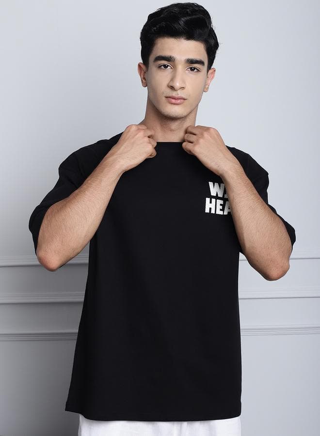 Door74 Black Oversized Graphic Print Cotton T-Shirt - Image 1