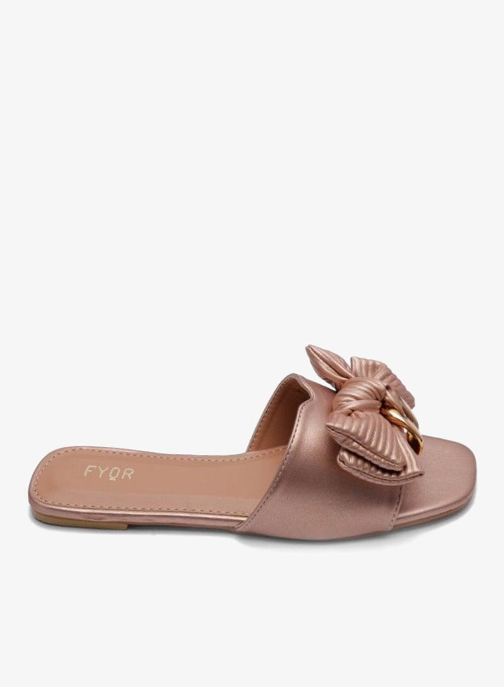 MY 228 Knotted Bow Slide Sandal – Peach Flat - Image 1