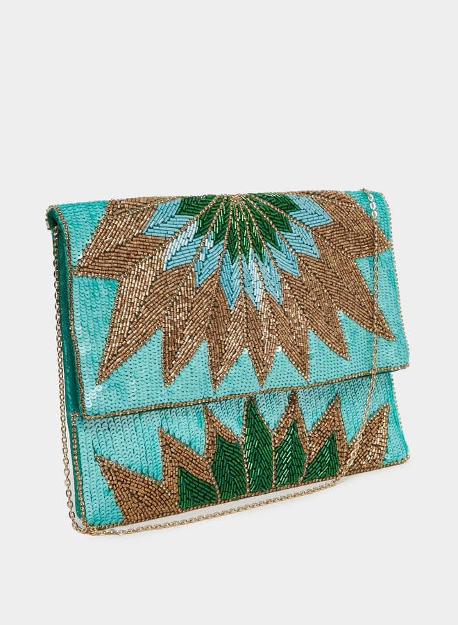 Brown Textured Beaded Evening Clutch - Image 1