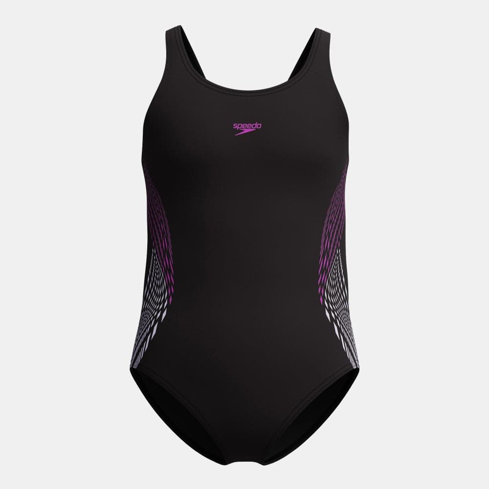 Speedo Kids Placement Muscleback Swimsuit Black - Image 1