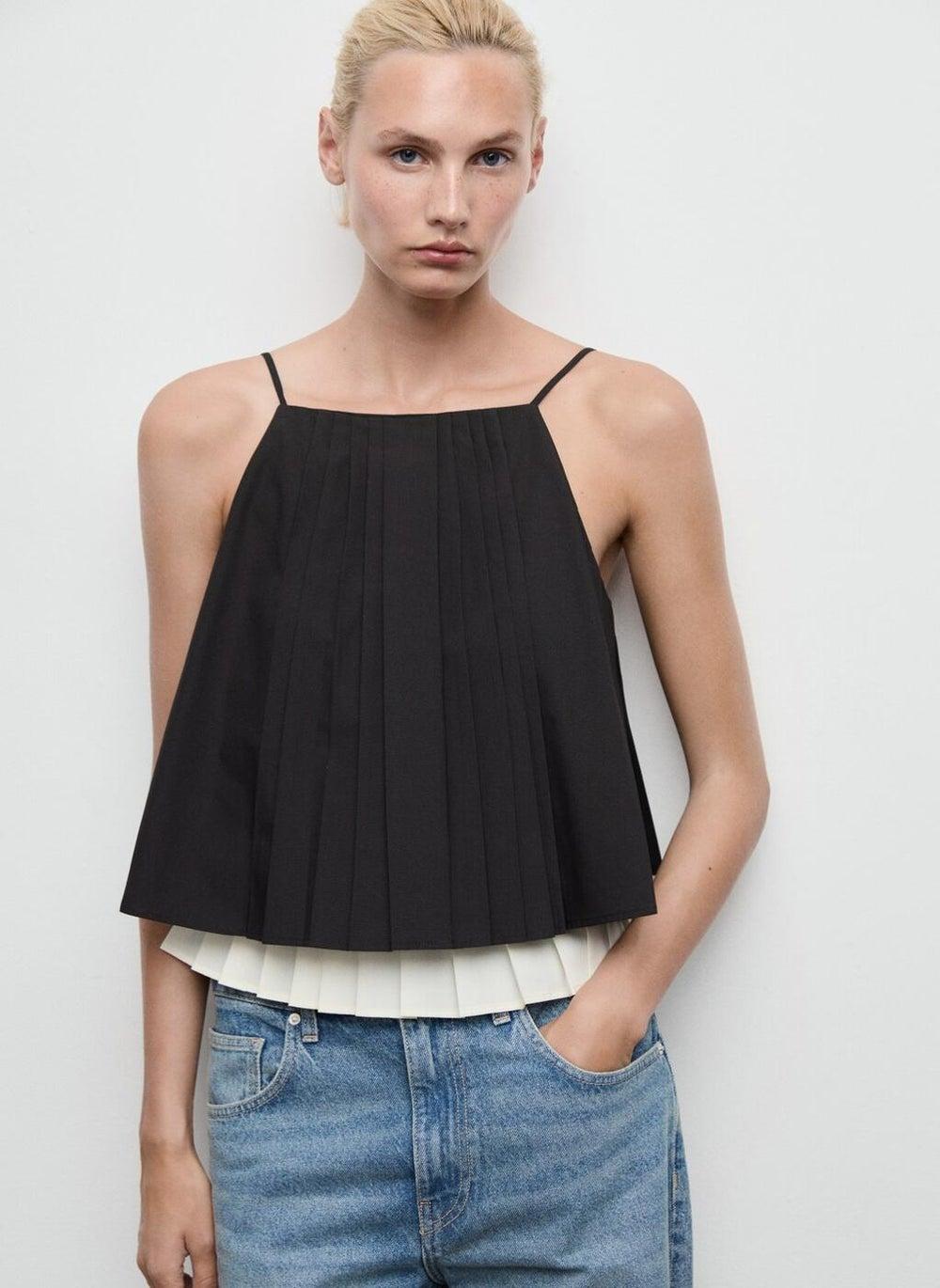 Pleated Cotton Blend Camisole Top 17056730 - Image 1
