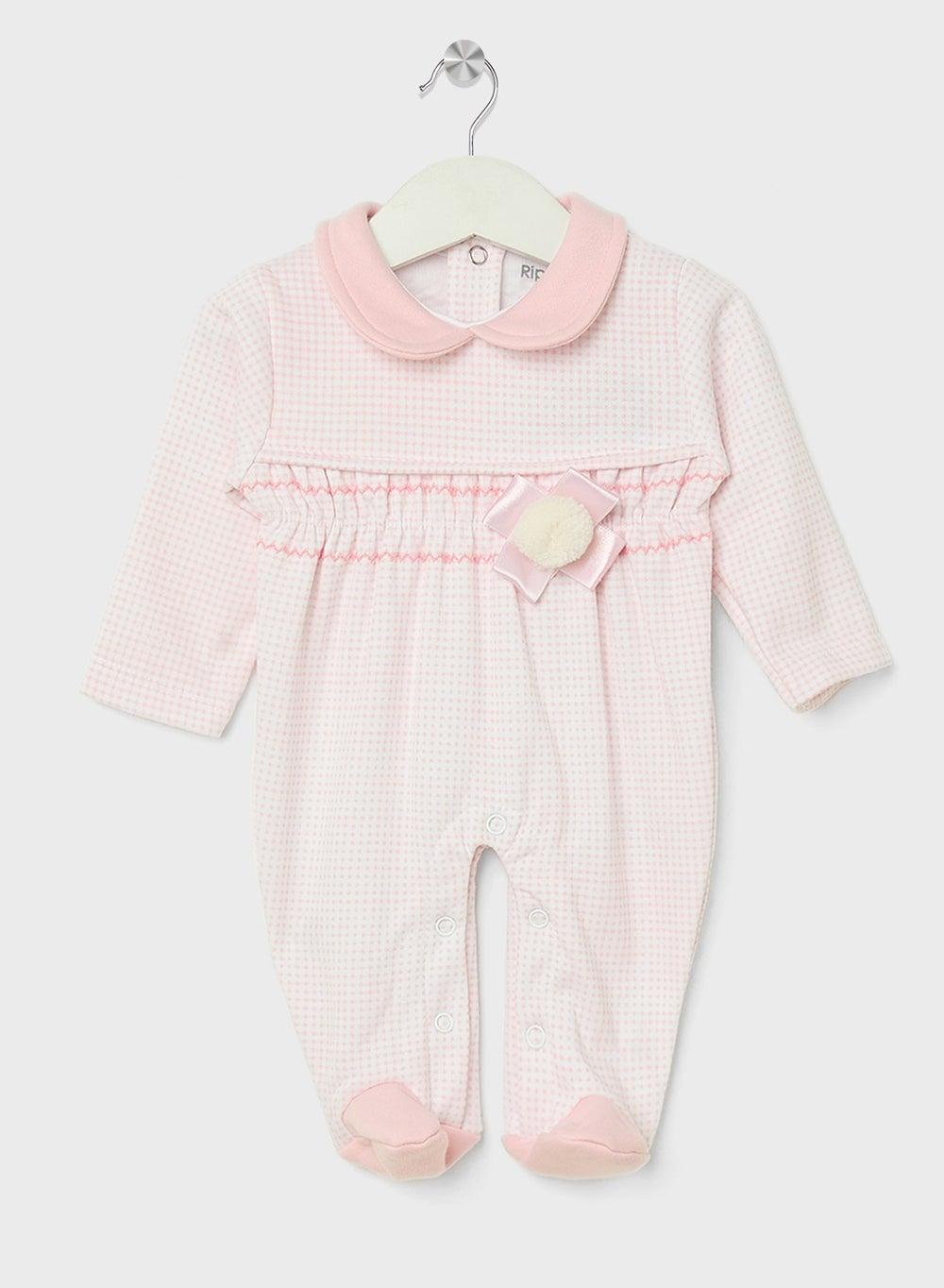 Printed Cotton Footed Romper with Peter Pan Collar - Image 1