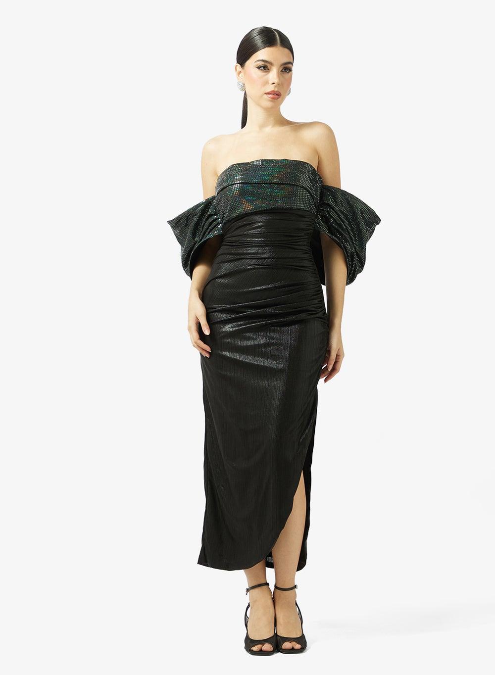 Black Off-Shoulder Sequin Maxi Dress 2590 - Image 1