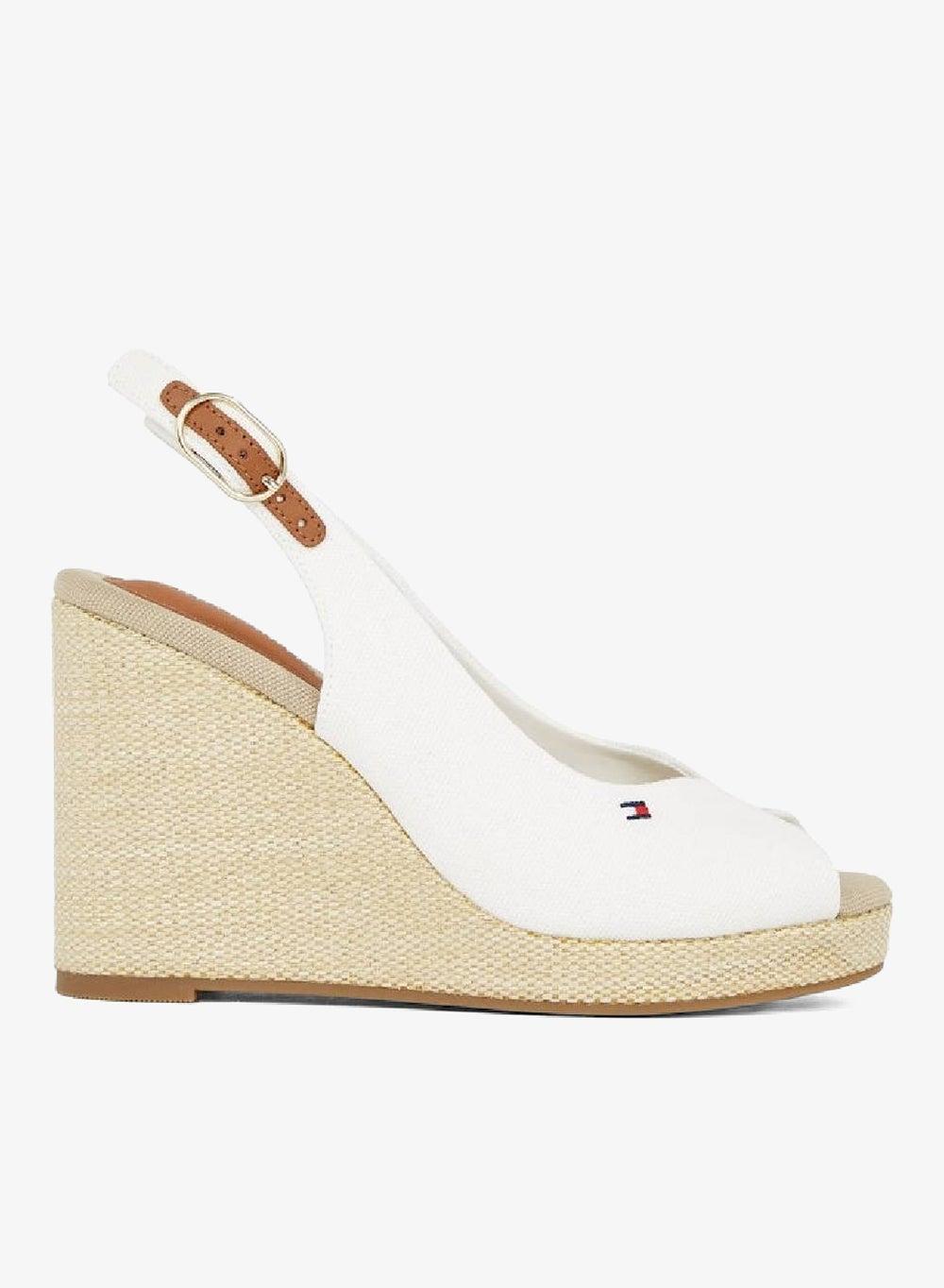 Ecru Cotton High Wedge Slingback Espadrilles - Image 1