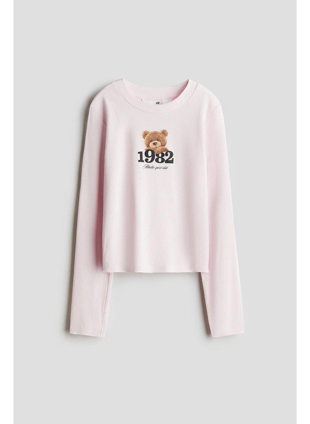 Girls Ribbed Cotton Long Sleeve Top Pink Light - Image 1
