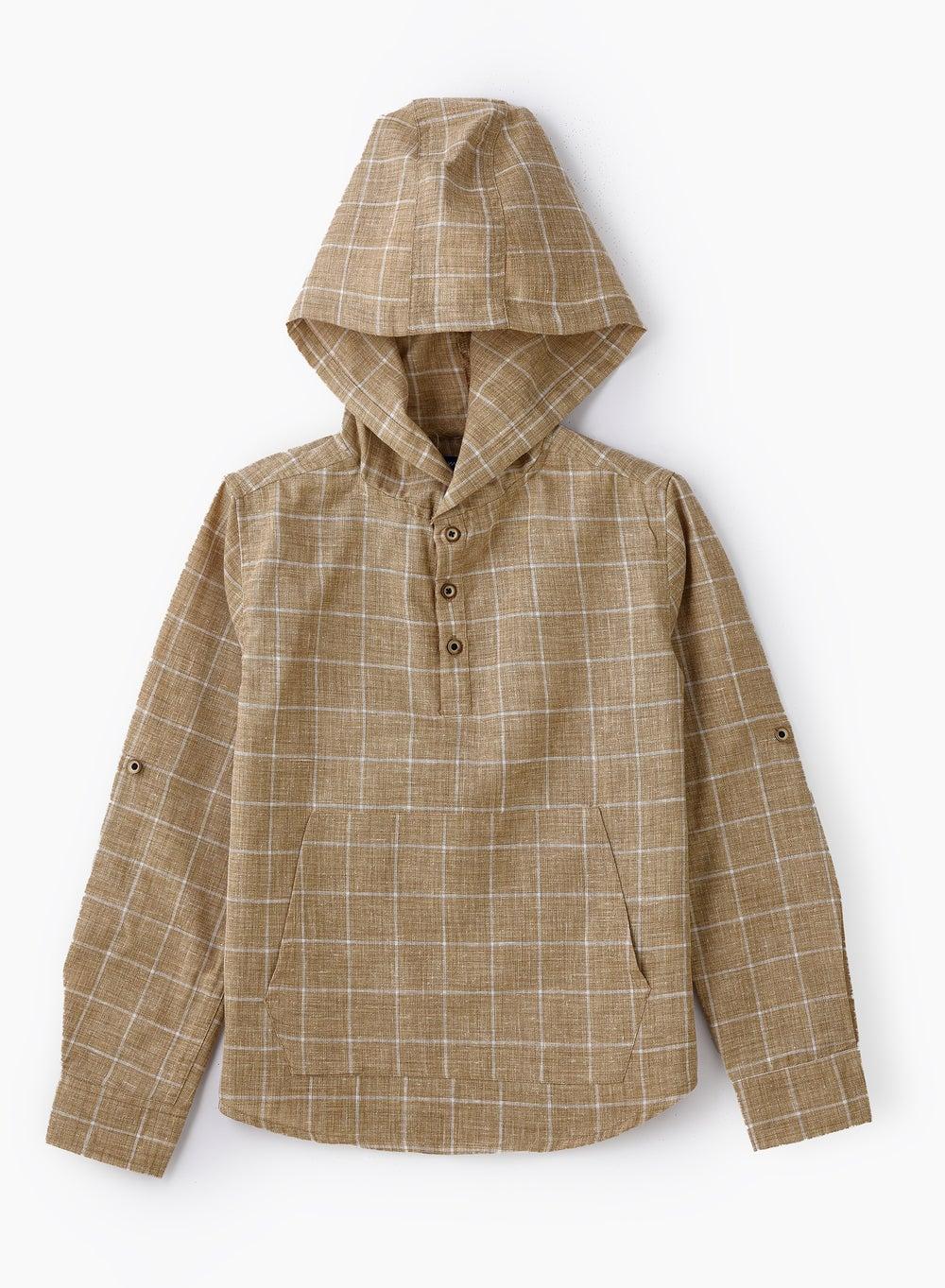 Boys Artnb667 Hooded Checkered Cotton Shirt - Image 1