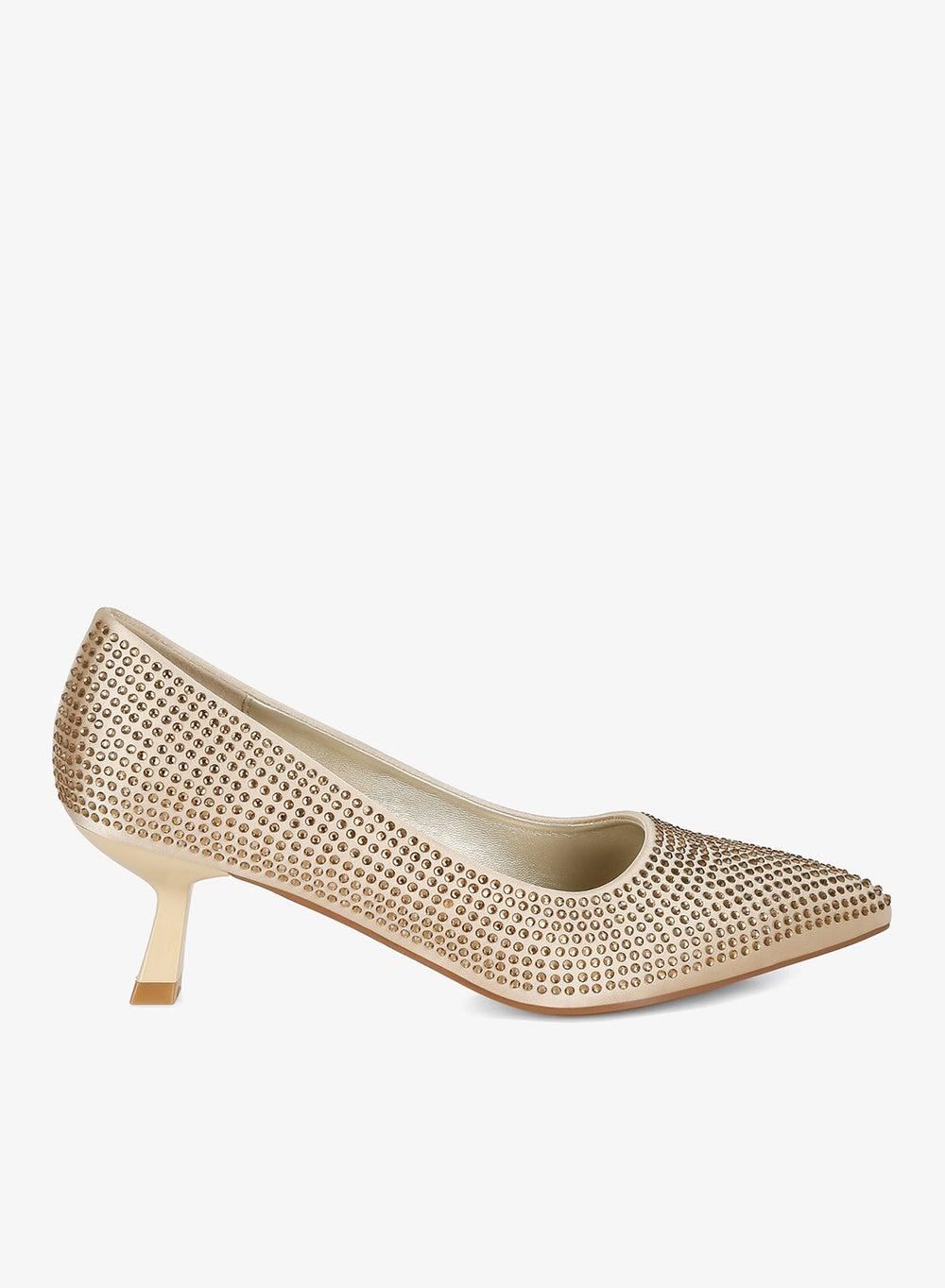 Gold Rhinestone Kitten Heel Pumps Sh5258 - Image 1