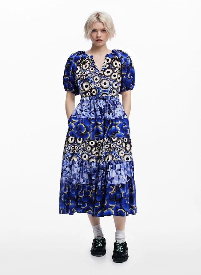 Blue Floral Tiered Midi Dress 25Swvw025000 - Image 1
