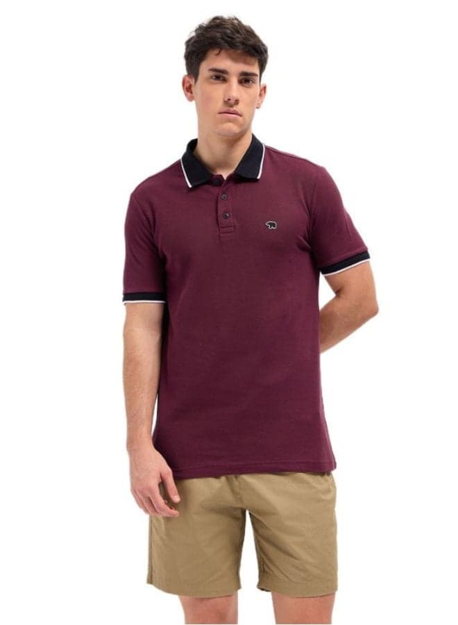 Men’s Maroon Cotton Polo Shirt Classic Collar Short Sleeve - Image 1