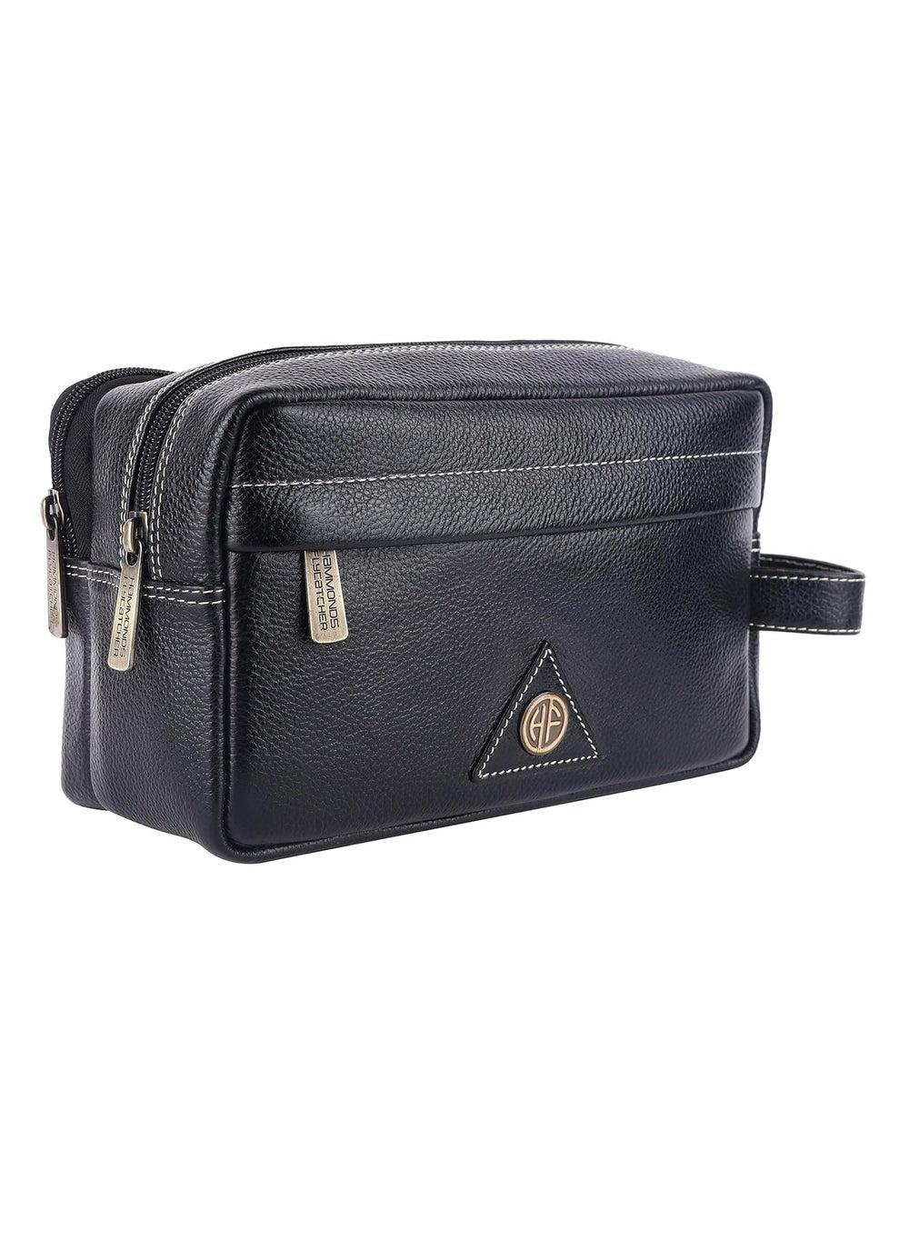 JNSV Genuine Leather Black Toiletry Travel Organizer Bag - Image 1