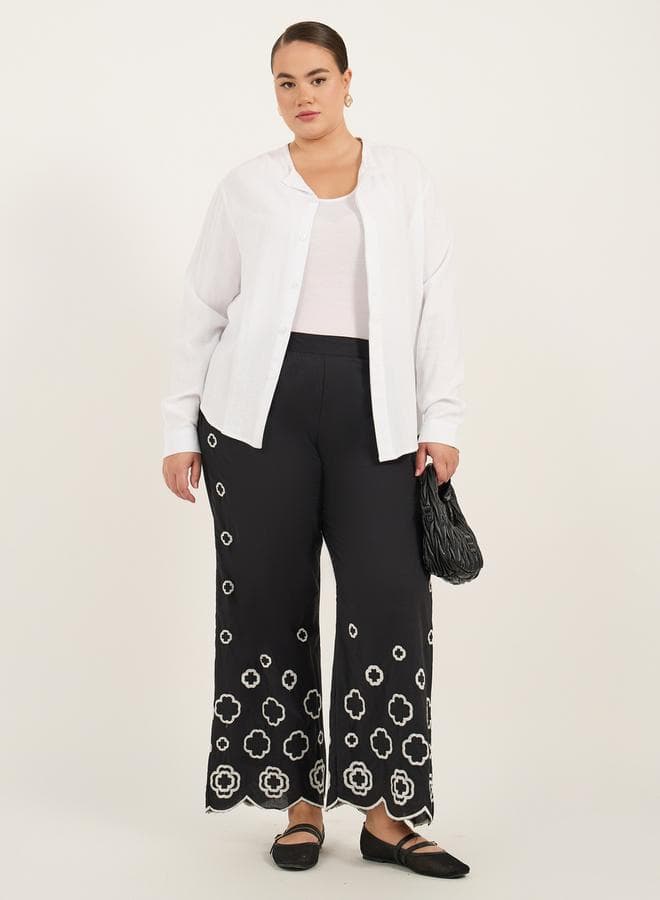 Plus Size Floral Embroidered Wide Leg Pants 7011412424 - Image 1