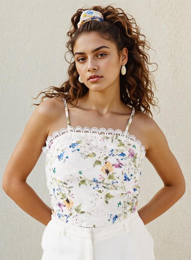 2Xtremz Floral Lace Insert Cotton Tank Top - Image 1