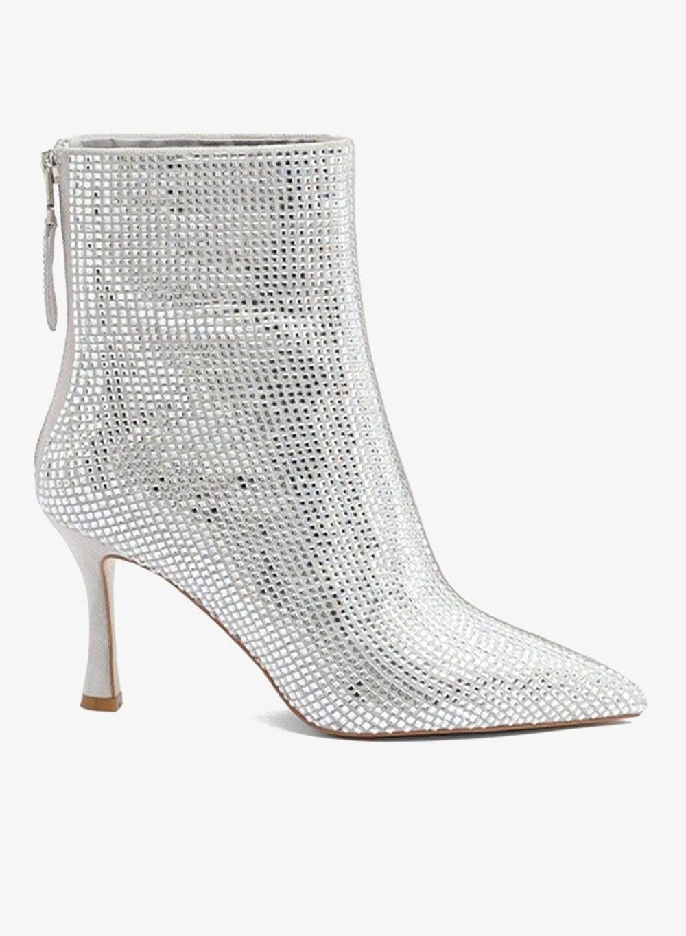 Macsen Silver Embellished Leather Ankle Boots - Image 1