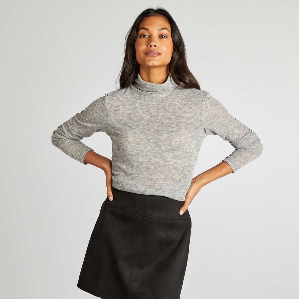 Grey Marl Turtleneck T-Shirt for Women - Image 1