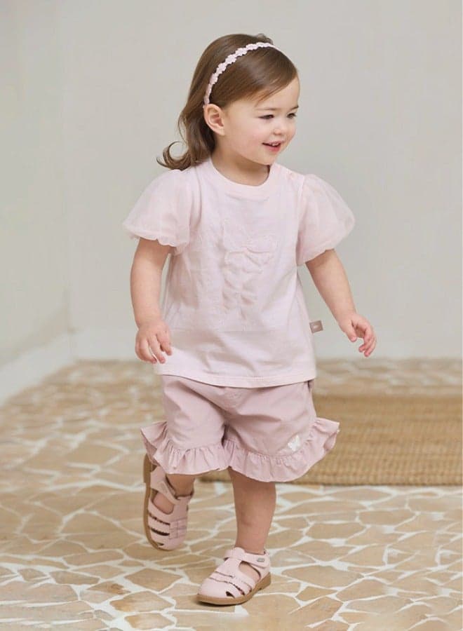 Pink Butterfly Appliqué Girls Top & Shorts Set - Image 1
