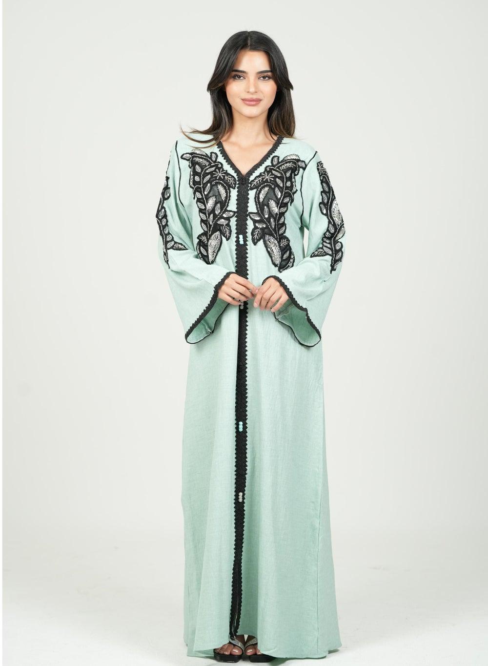 Turquoise Embroidered Jalabiya Dress for Women - Image 1