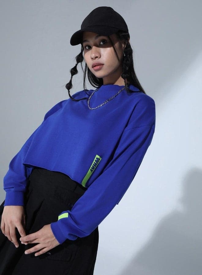 Women’s Blue Cotton Long Sleeve T-Shirt Classic Fit - Image 1