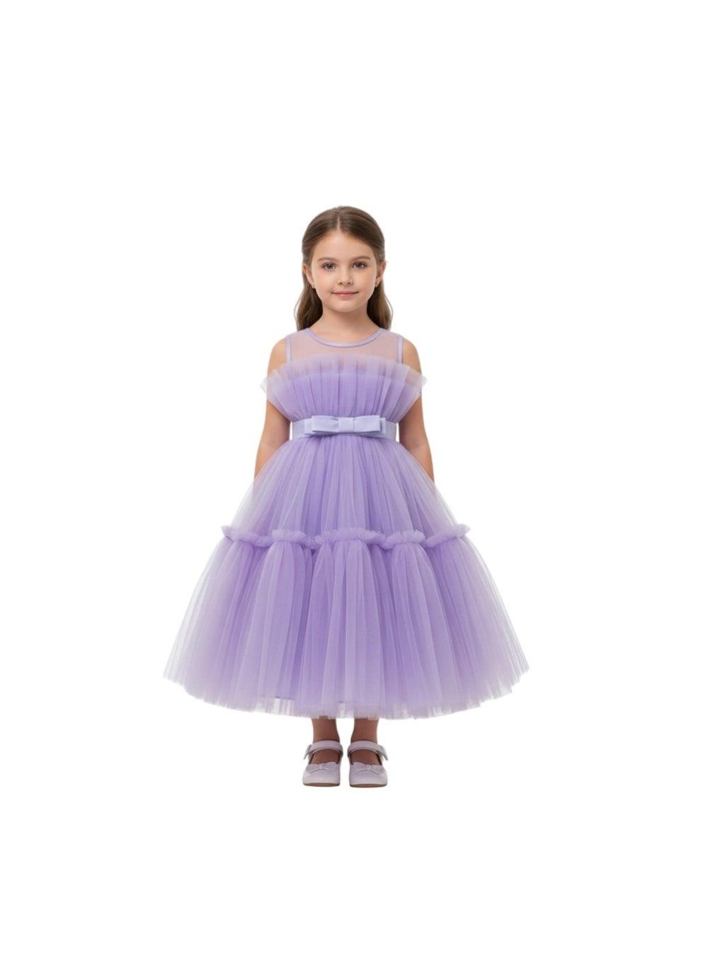 Lavender Tulle Ruffle Dress with Tiered Elegance - Image 1