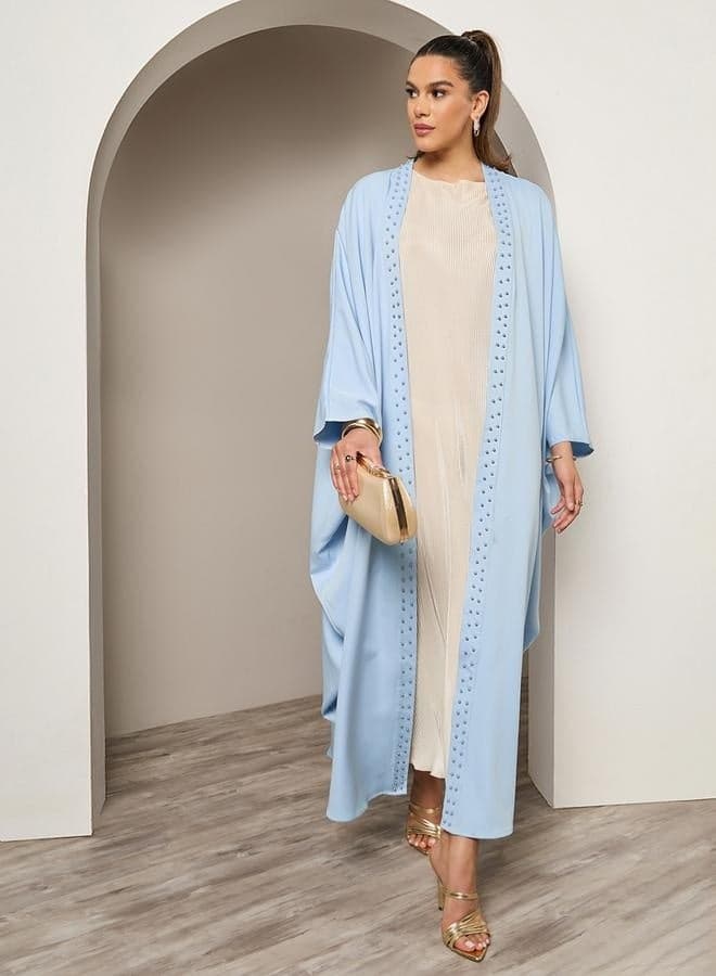 Embellished Beaded Batwing Sleeve Open Abaya - Image 1