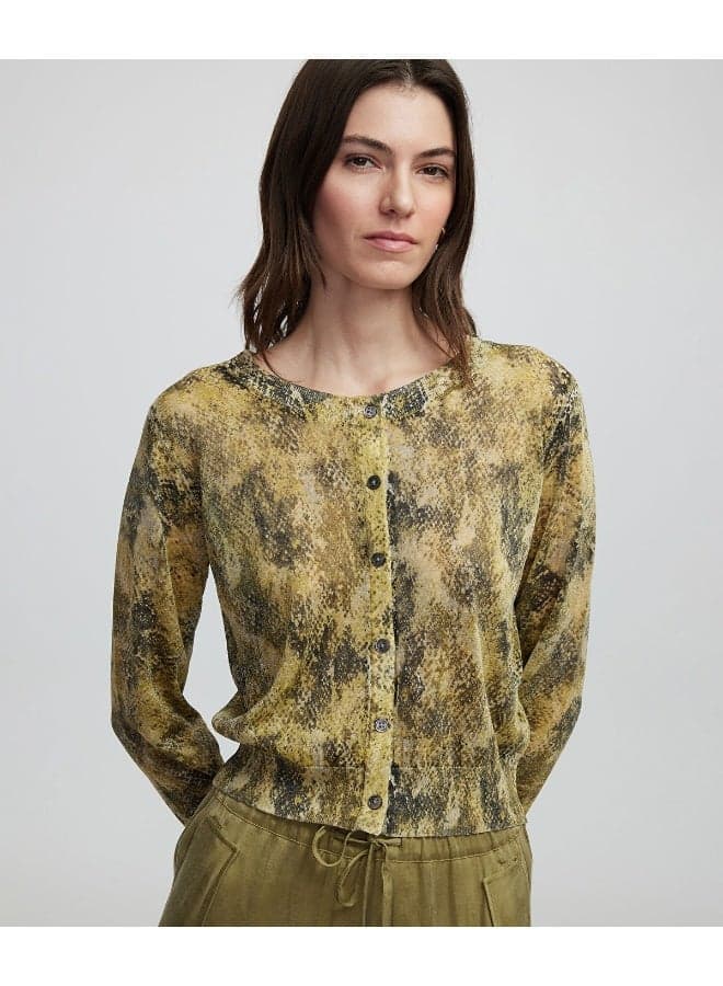 Slim Fit Animal Print Cardigan Khaki - Image 1