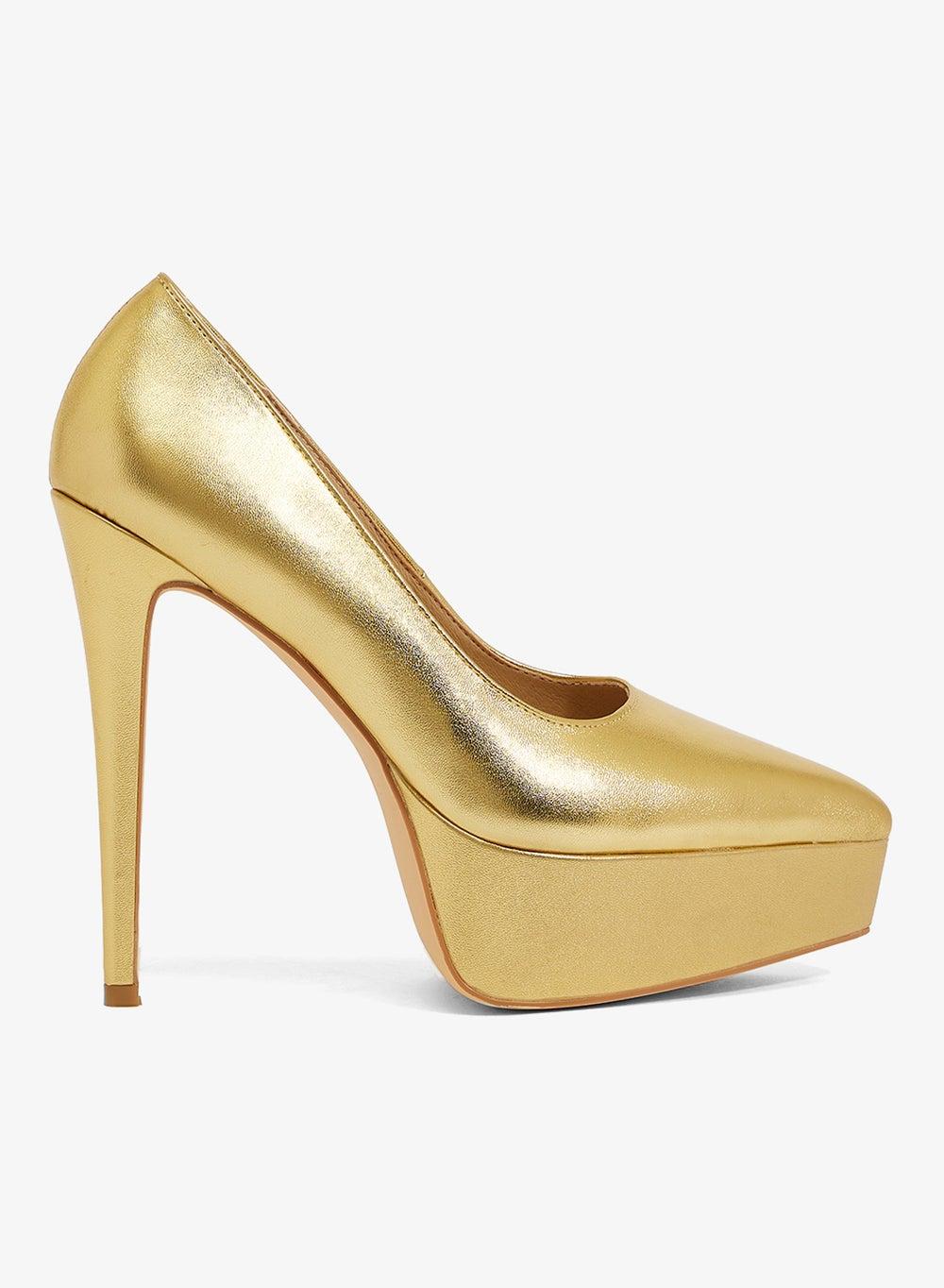 Mh14 Gold Platform Stiletto Pump Heels - Image 1