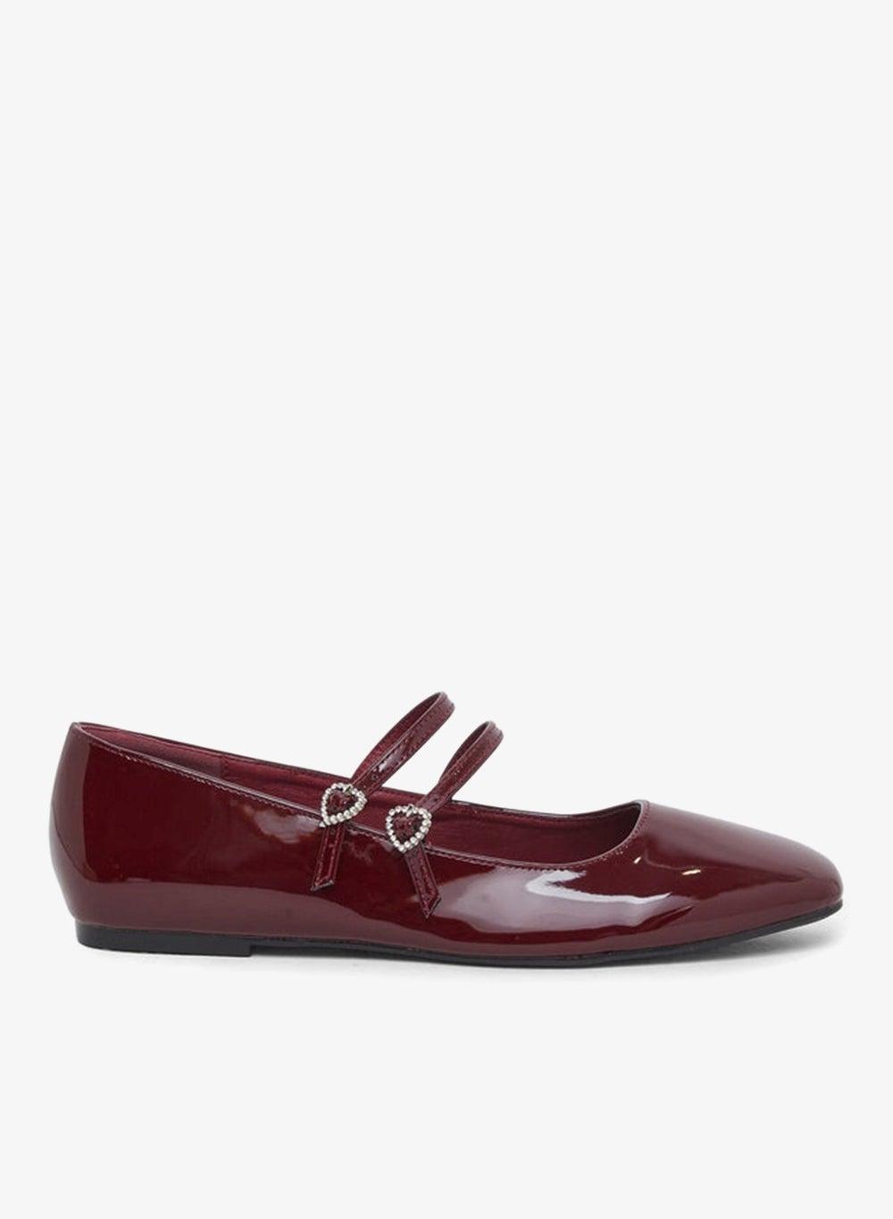 Burgundy Patent Heart Strap Ballerina Flats - Image 1