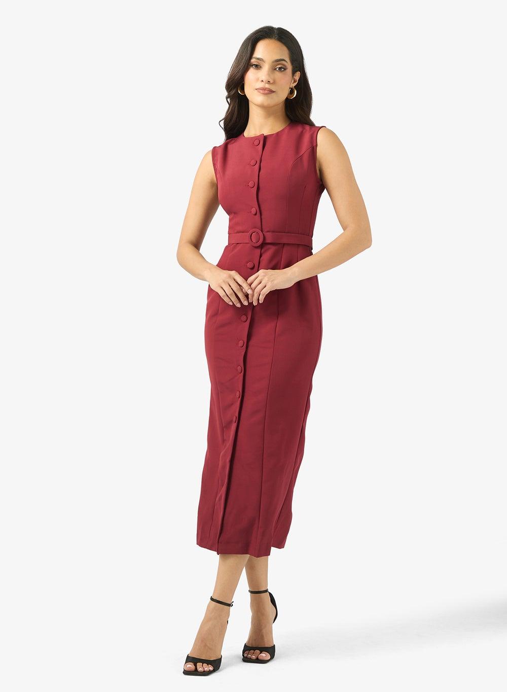 Maroon Midi Shift Dress Clt256148 with Elegant Slit - Image 1