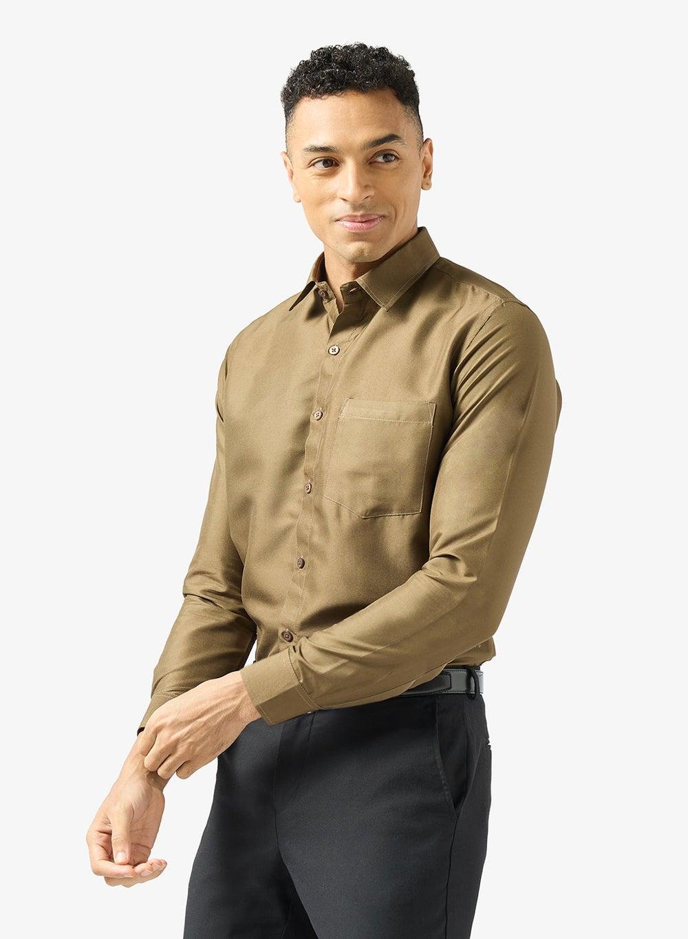 Bio-Wash Olive Solid Cotton Shirt SC3967Do - Image 1