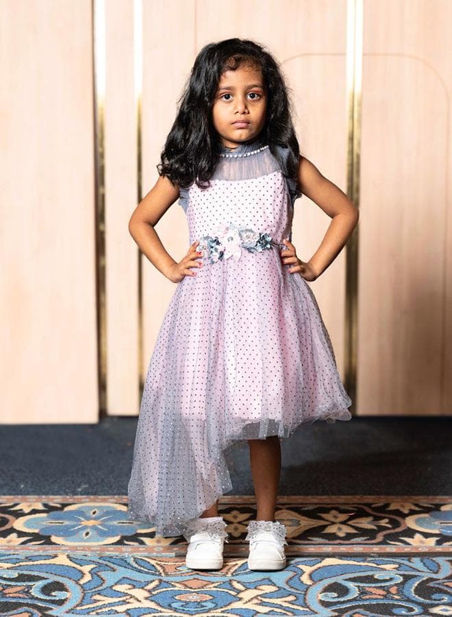 Polka Dot Midi Dress 5434 Pink Fit & Flare - Image 1