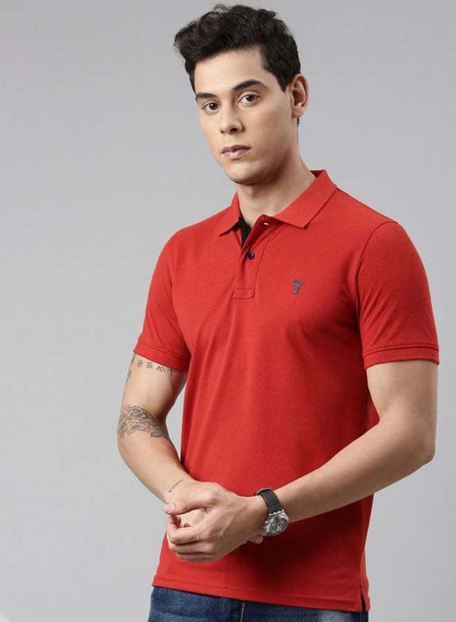 Men’s Carrot Red Solid Cotton Polo T-Shirt - Image 1
