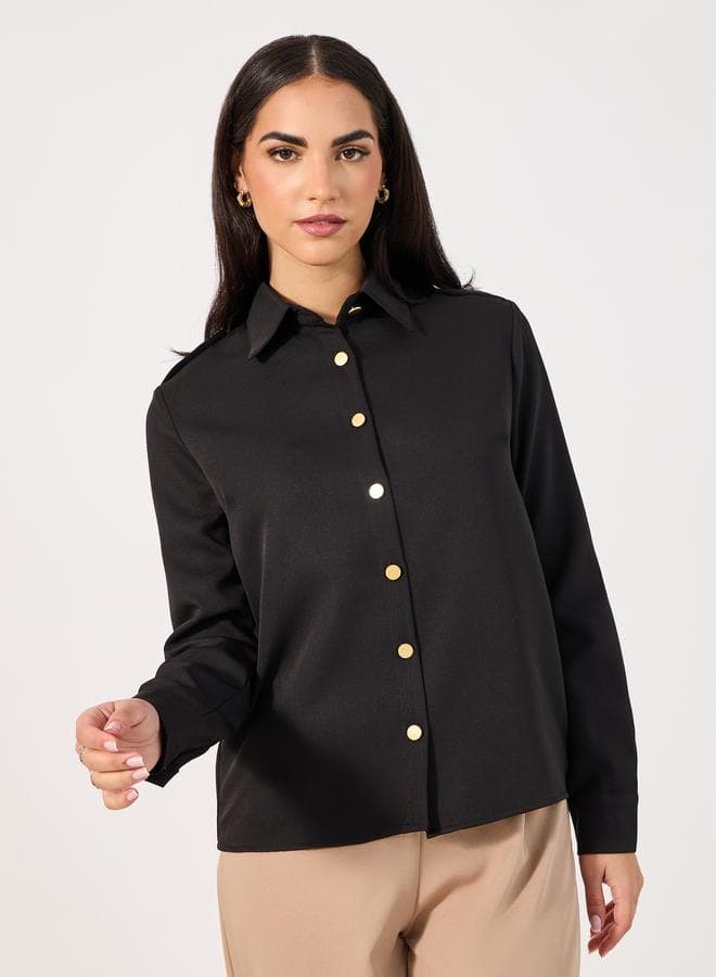 Black Utility Shirt 7010156501 with Matte Gold Buttons - Image 1