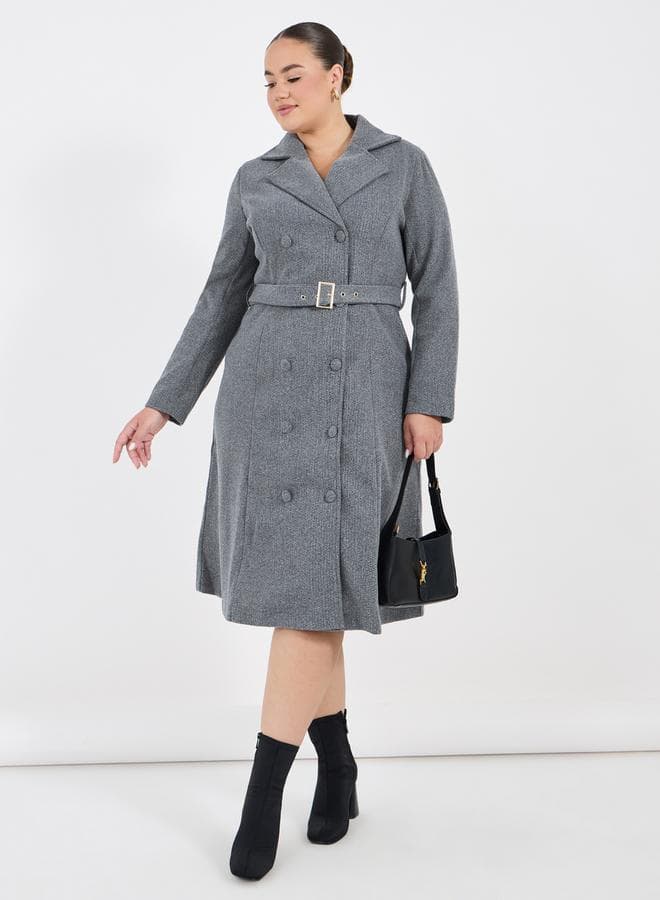 Styli Plus Size Belted Notch Collar Midi Blazer Dress - Image 1