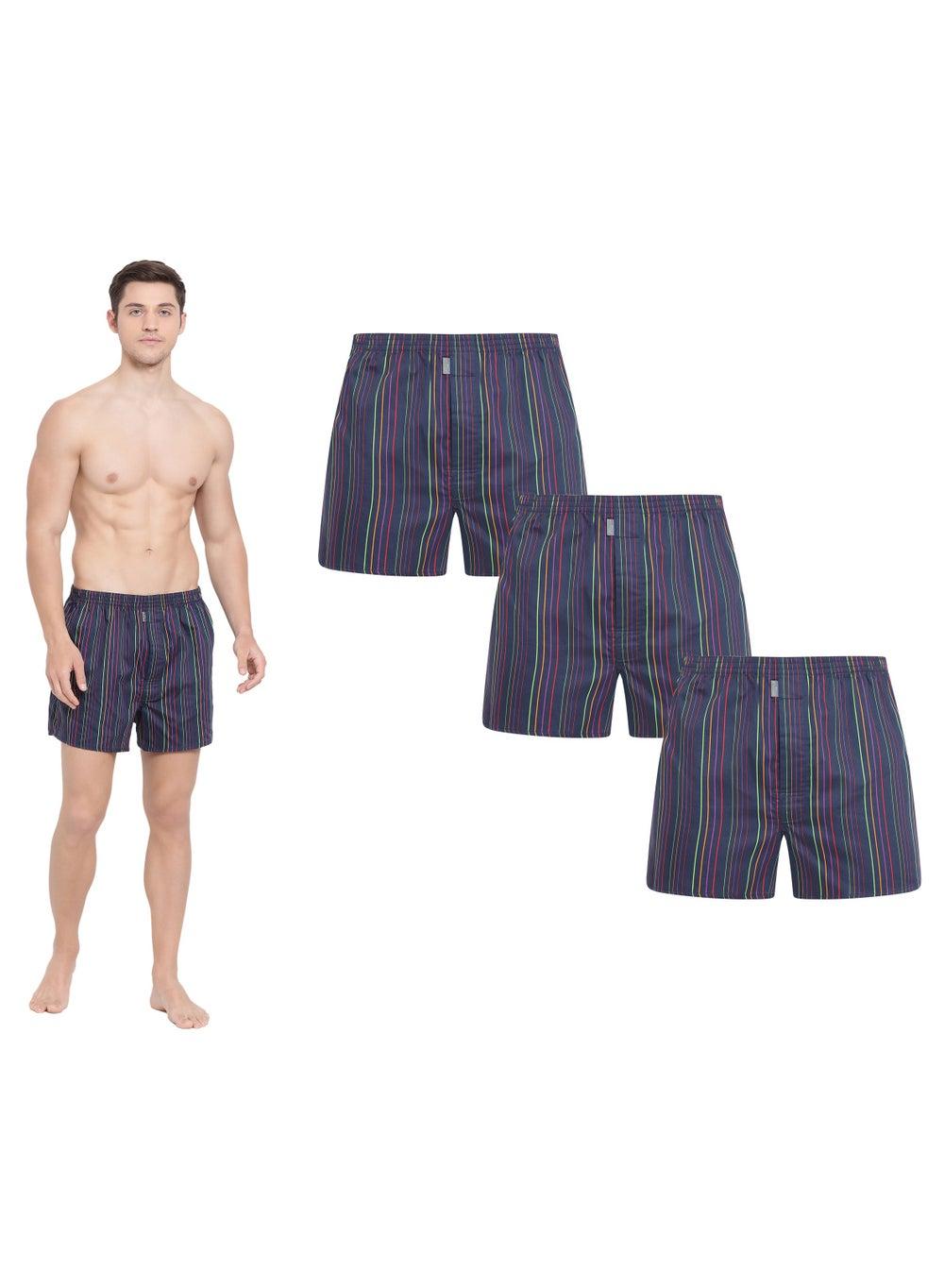 BYR5170 Blue Striped Cotton Boxer Shorts 3-Pack - Image 1