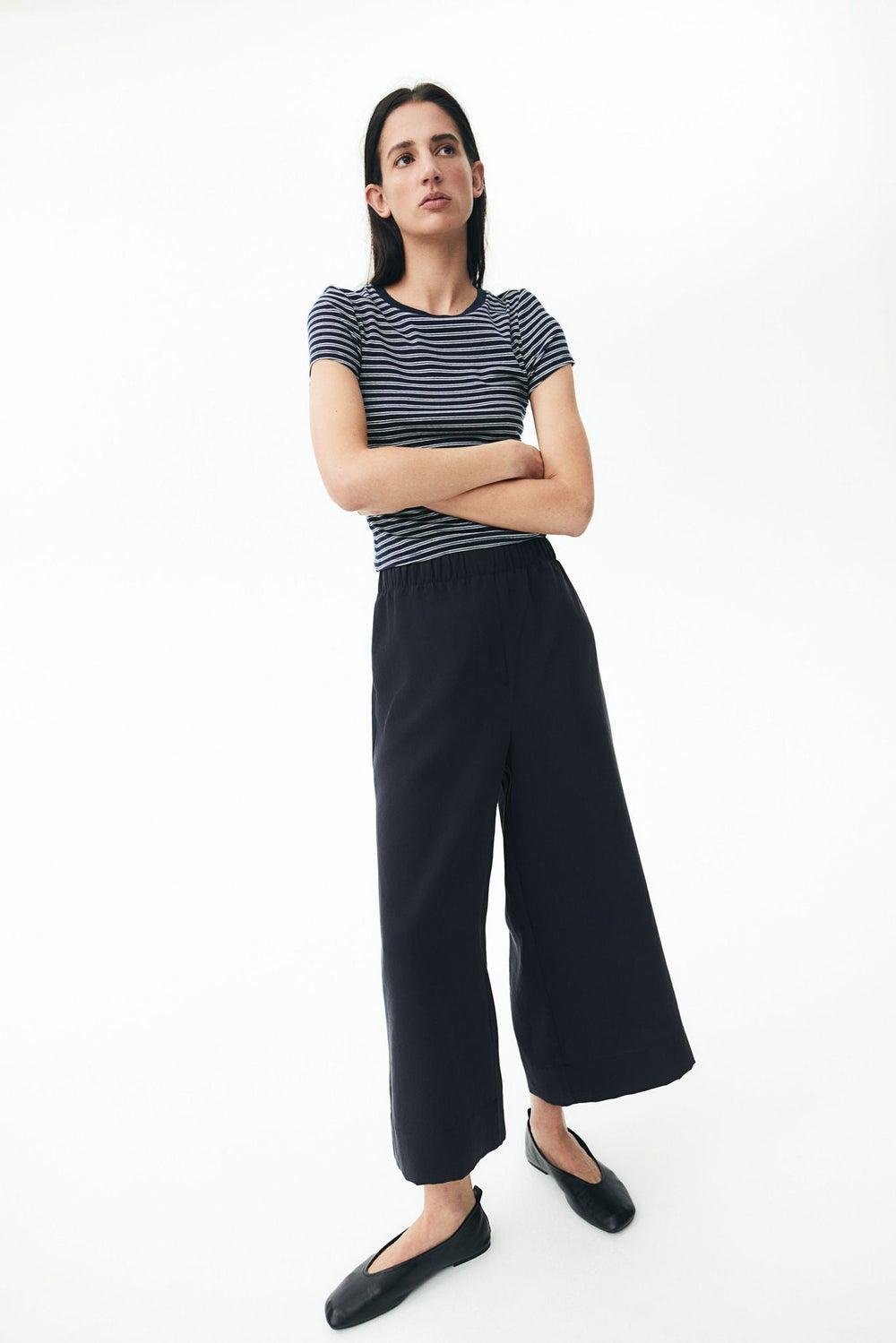 Navy Wide Culottes High-Rise Elastic Waist - Image 1